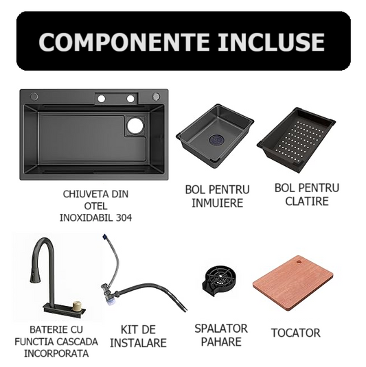Chiuveta multifunctionala, otel inoxidabil, 75x45cm, negru RV888823