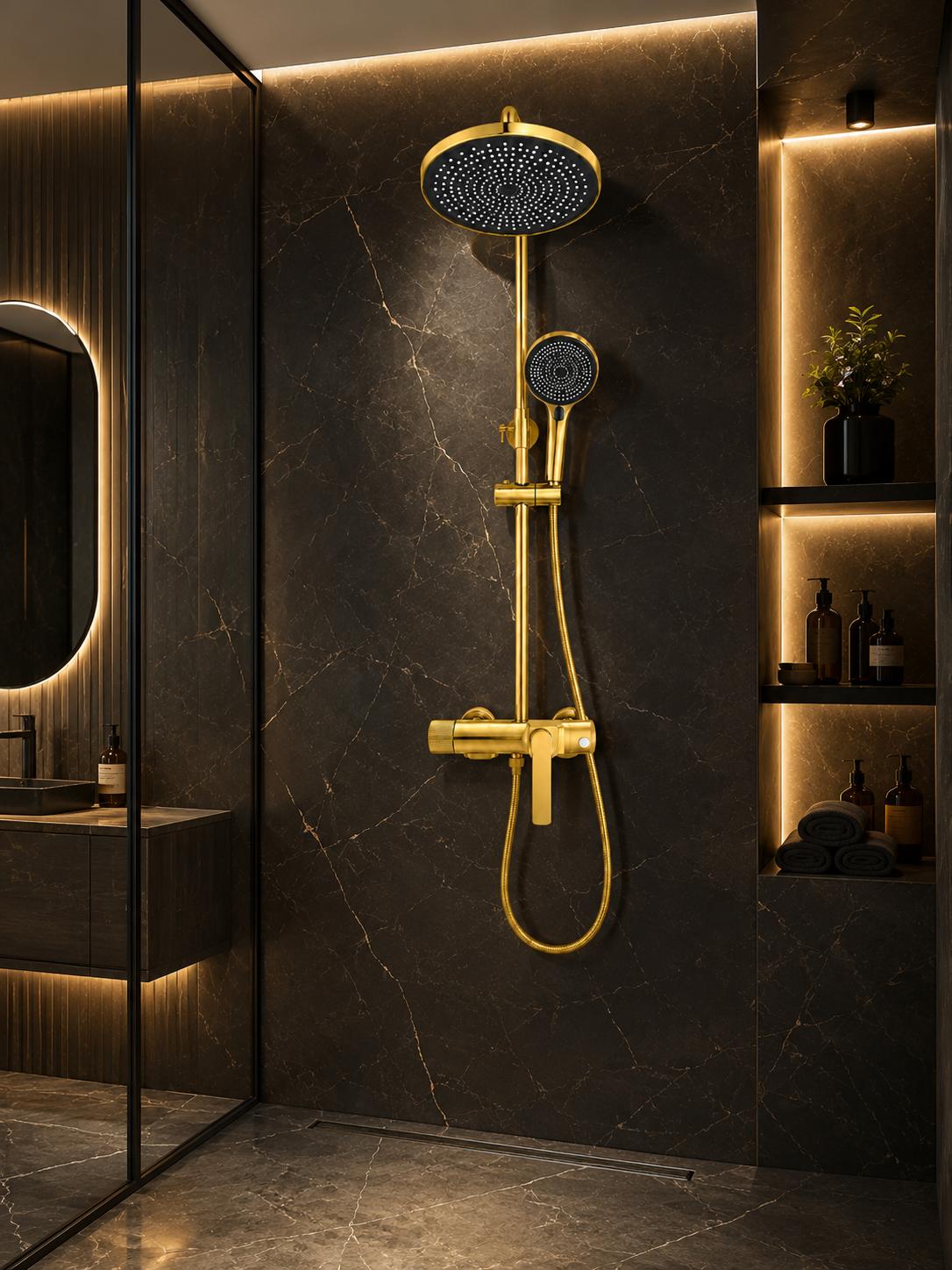 Coloana de dus, baterie incorporata, alama, gold, auriu RV61019GOLD