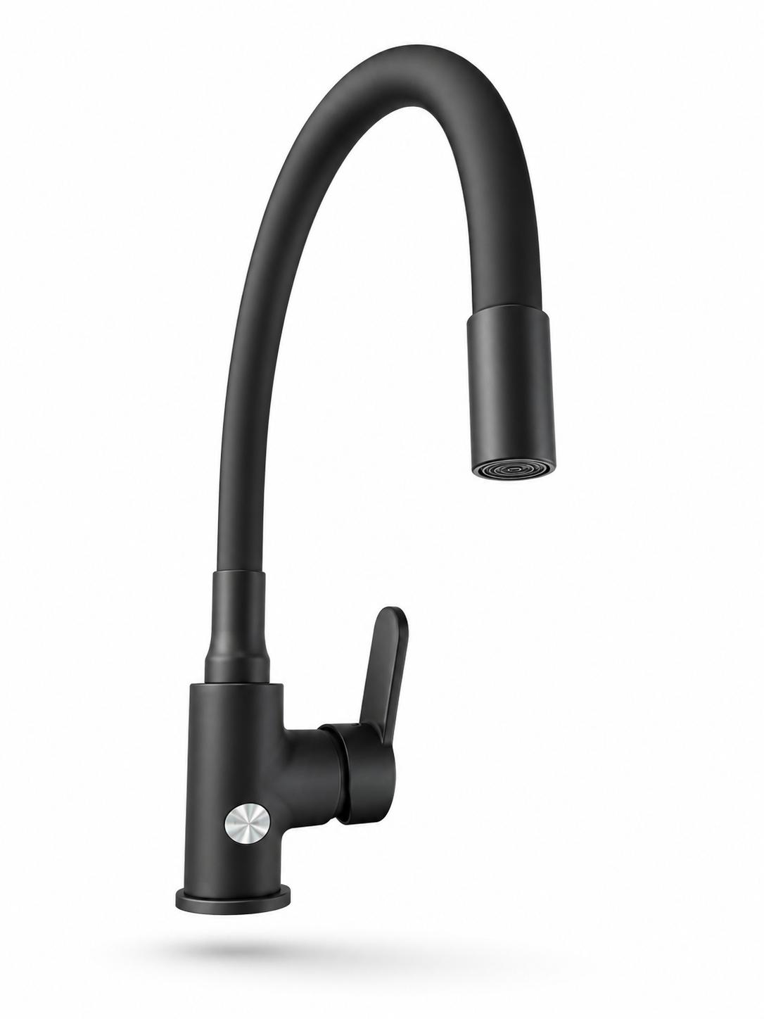 Baterie de bucatarie, alama, pipa silicon negru, negru RV920B