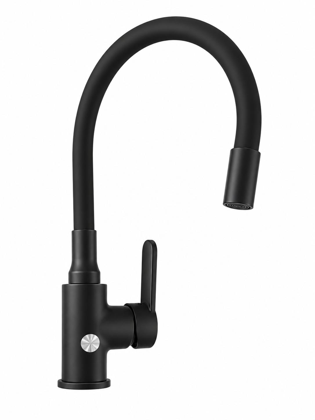Baterie de bucatarie, alama, pipa silicon negru, negru RV920B