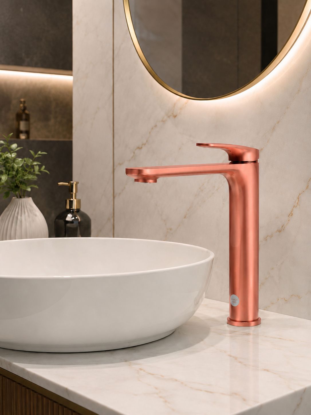 Baterie pentru lavoar cu corp inaltat, alama, rose-gold RV1651HR