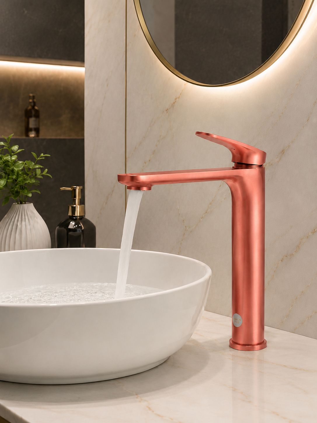 Baterie pentru lavoar cu corp inaltat, alama, rose-gold RV1651HR