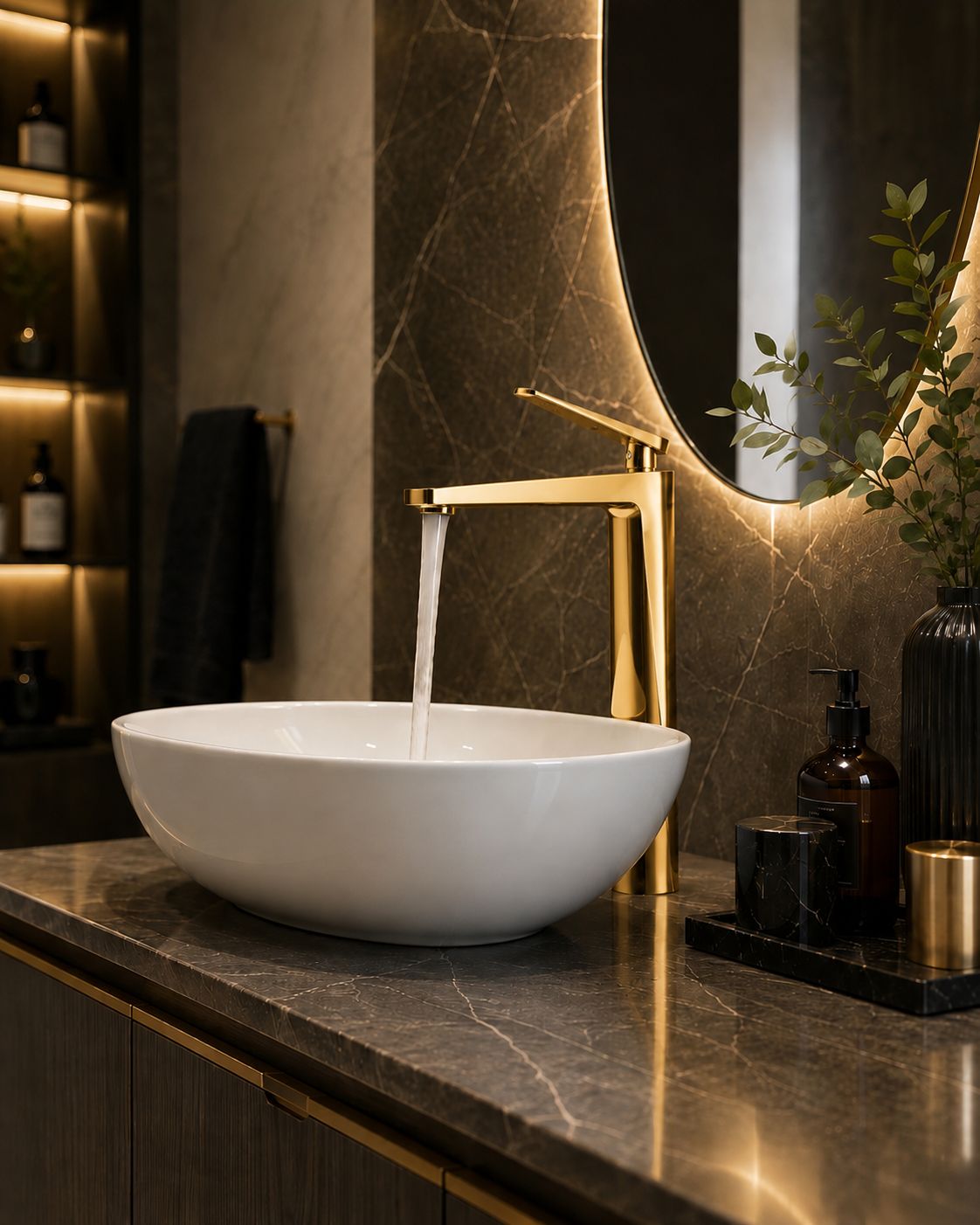 Baterie pentru lavoar cu corp inaltat, alama, gold RV6101H.GOLD