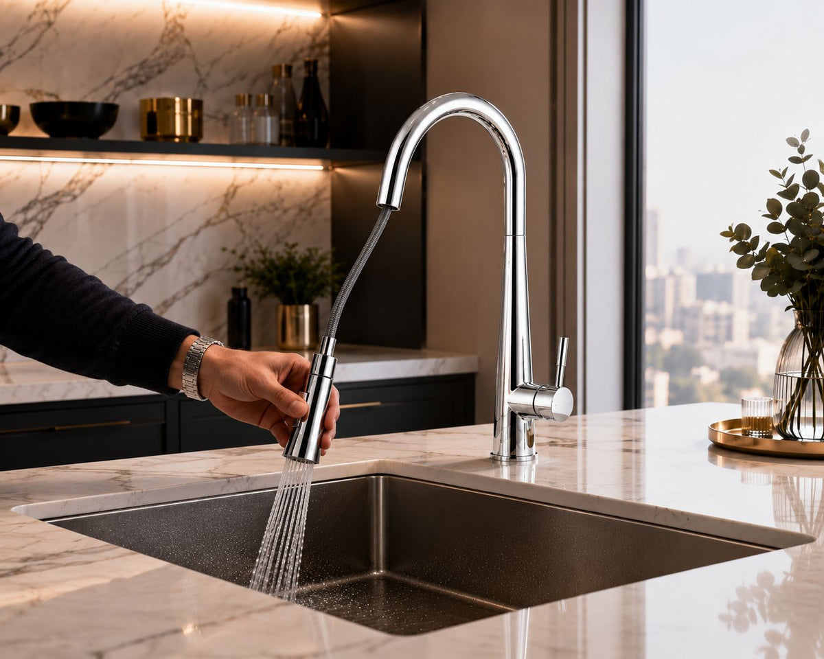 Baterie de bucatarie, otel inoxidabil, pipa extractabila, crom RV5817C