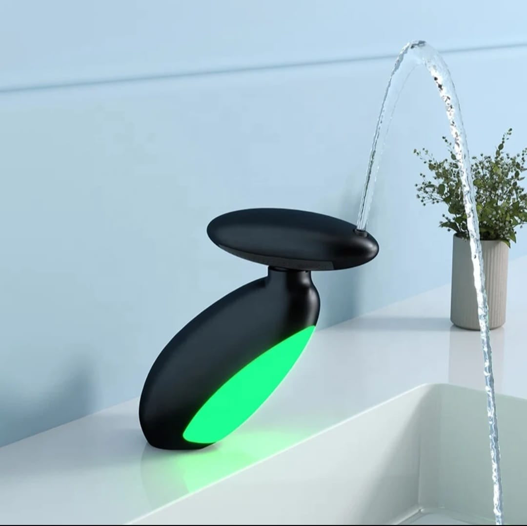 Baterie Chiuveta Baie, 4 Tipuri de Jet, Cap Retractabil, Iluminare Led, Control Inteligent al Apei, Negru RVFH3435B