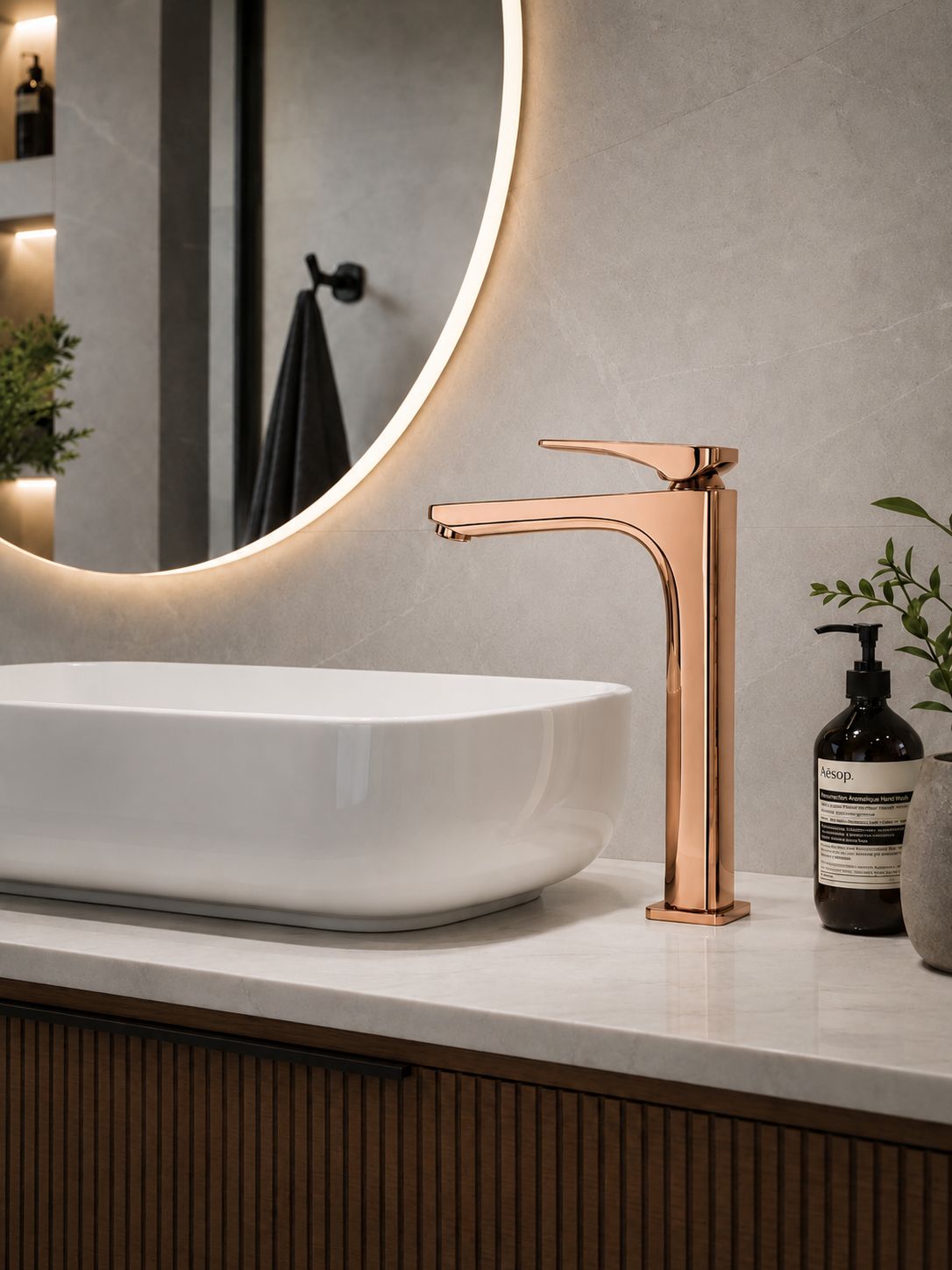 Baterie pentru lavoar cu corp inaltat, alama, rose-gold RV1401HR