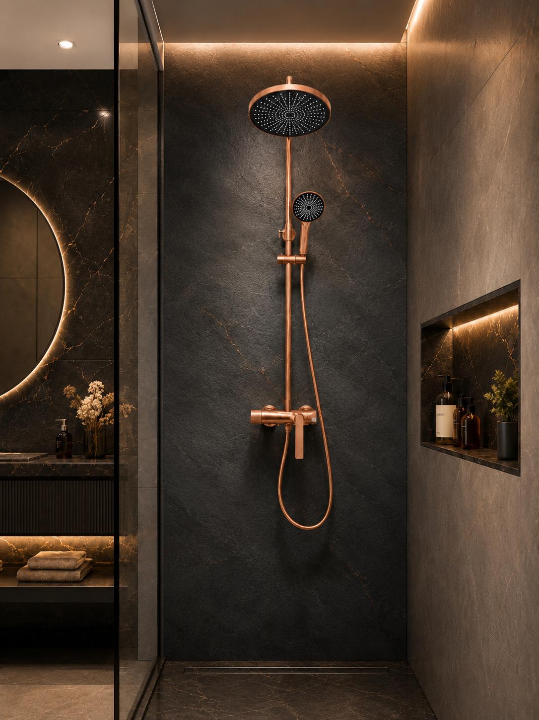 Coloana de dus, baterie incorporata, alama, rose gold RV61019R