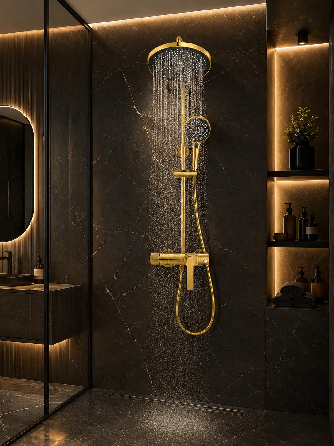 Coloana de dus, baterie incorporata, alama, gold, auriu RV61019GOLD