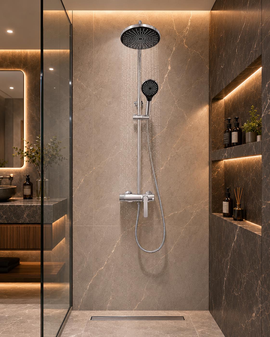 Coloana de dus, baterie incorporata, alama, crom RV61019C