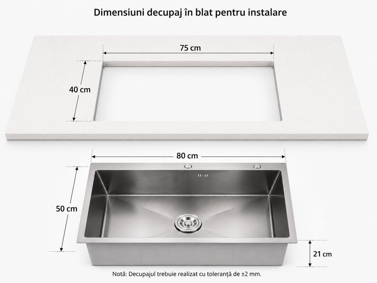 Chiuveta de bucatarie, otel inoxidabil, 80x50cm, satin RV888822