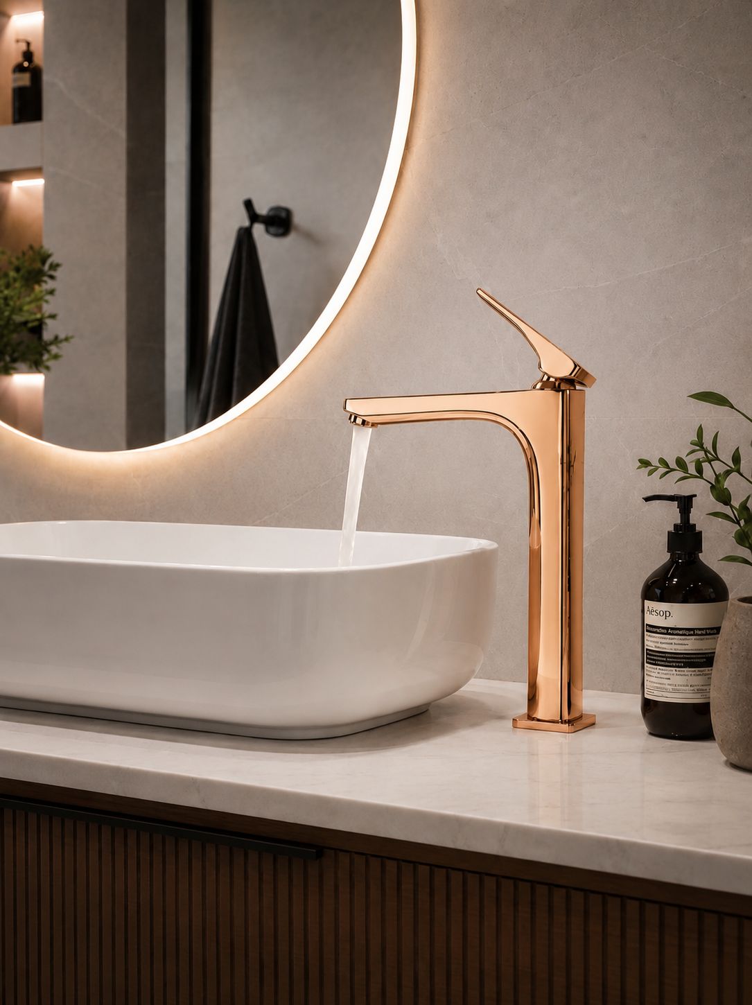 Baterie pentru lavoar cu corp inaltat, alama, rose-gold RV1401HR