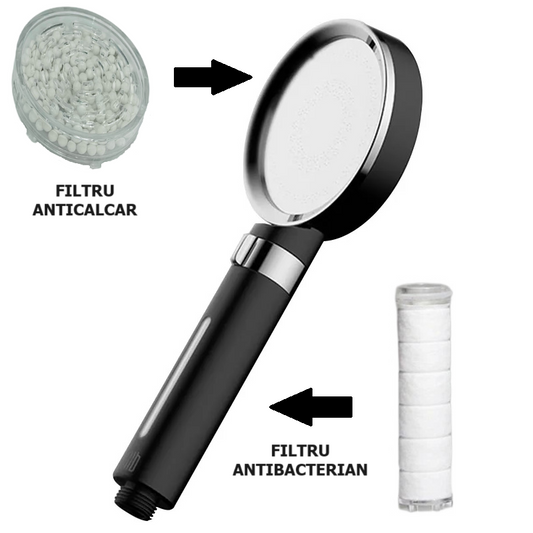 Para de dus, 1 functie, 2filtre, filtru anticalcar, filtru antibacterian, negru RV888847H