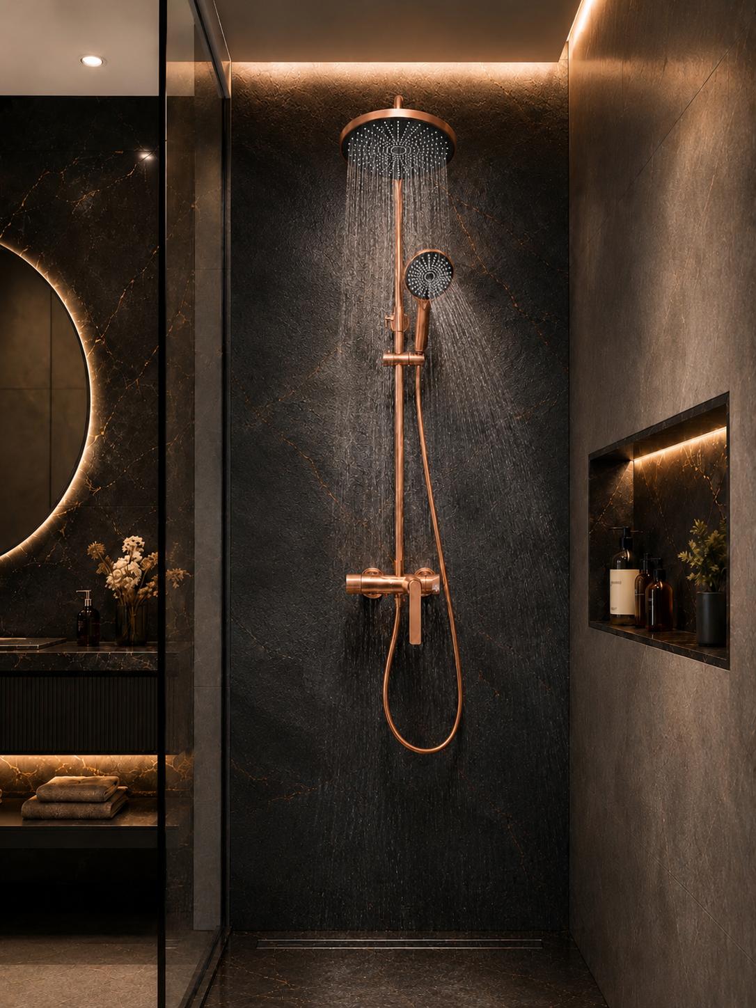 Coloana de dus, baterie incorporata, alama, rose gold RV61019R