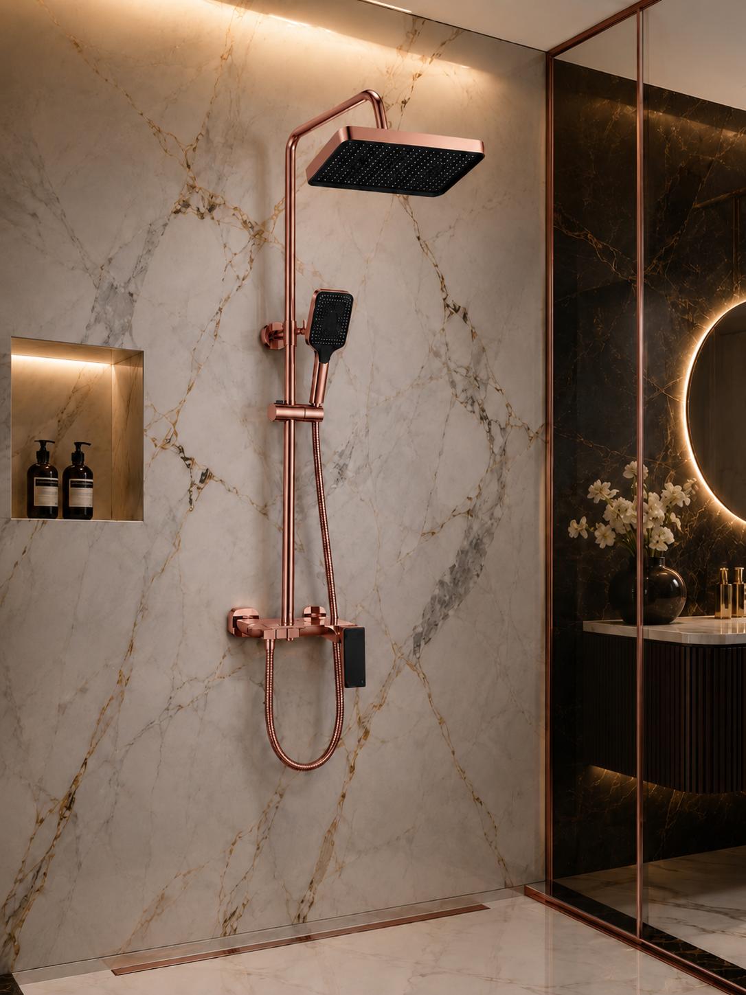 Coloana de dus, baterie incorporata, tip pian, alama, rose-gold RV140R