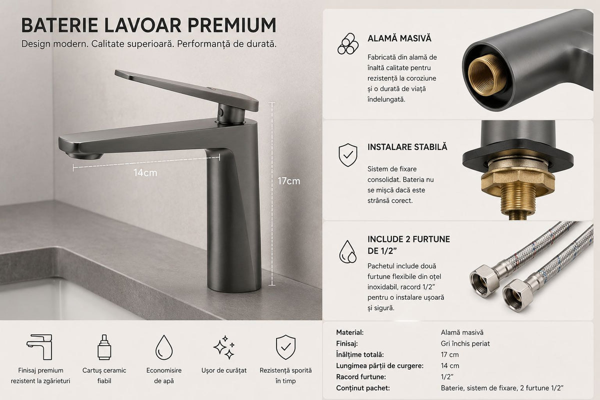 Baterie pentru lavoar, alama, gri RV6101G