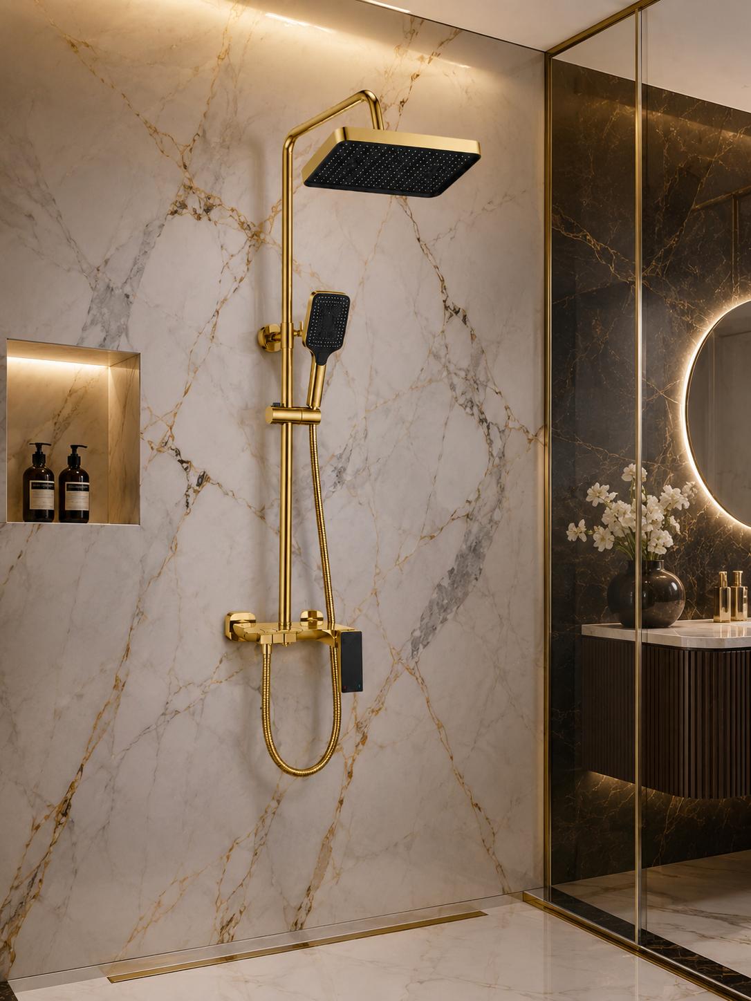 Coloana de dus, baterie incorporata, tip pian, alama, auriu lucios RV140GOLD