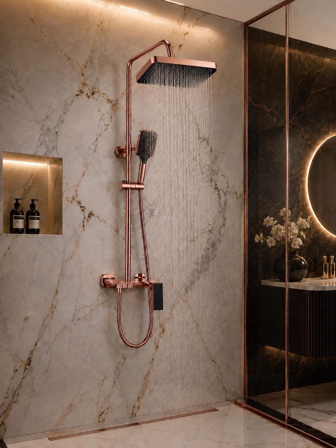Coloana de dus, baterie incorporata, tip pian, alama, rose-gold RV140R