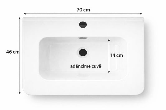 Set mobilier baie, suspendat, lavoar inclus, 70x46x41cm, aluminiu, dulap de baie cu oglinda LED, 65x68x11cm, 3 culori lumina, functie dezaburire, alb marmorat RVBS803-70-W