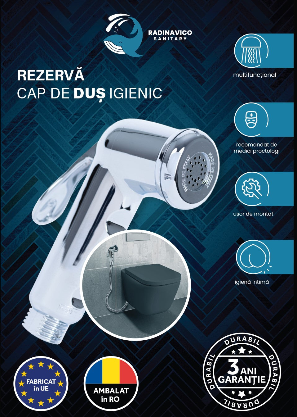 Rezerva cap de dus igienic crom, cu functie de bideu RV88884