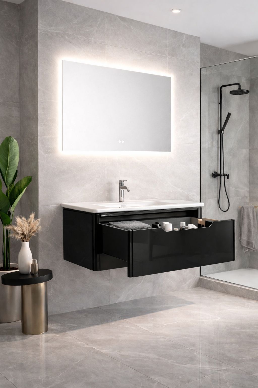 Set mobilier baie, PVC, 80x46x45cm, negru RVC2004B