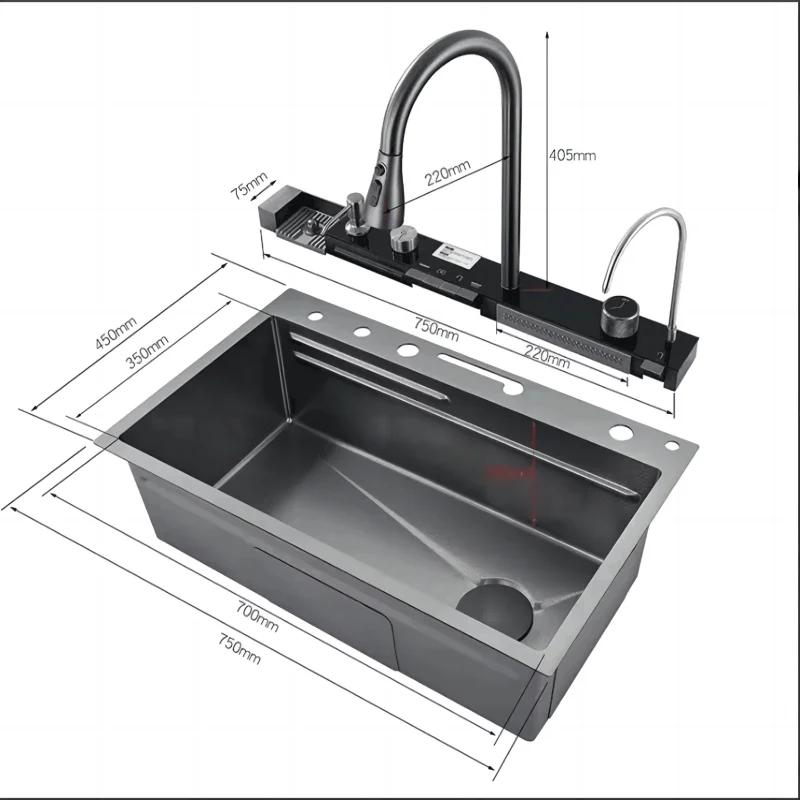 Chiuveta multifunctionala, otel inoxidabil 304, LED-uri, 75x46cm, gri antracit RV8888118