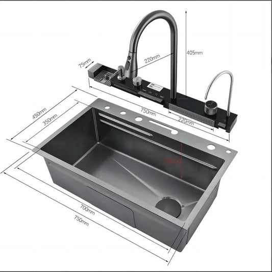 Chiuveta multifunctionala, otel inoxidabil 304, LED-uri, 75x46cm, gri antracit RV8888118