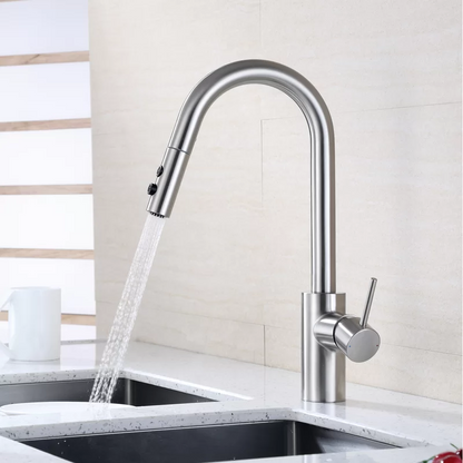 Baterie de bucatarie, otel inoxidabil, pipa extensibila cu comanda dubla, racord inclus, satinat RV888852
