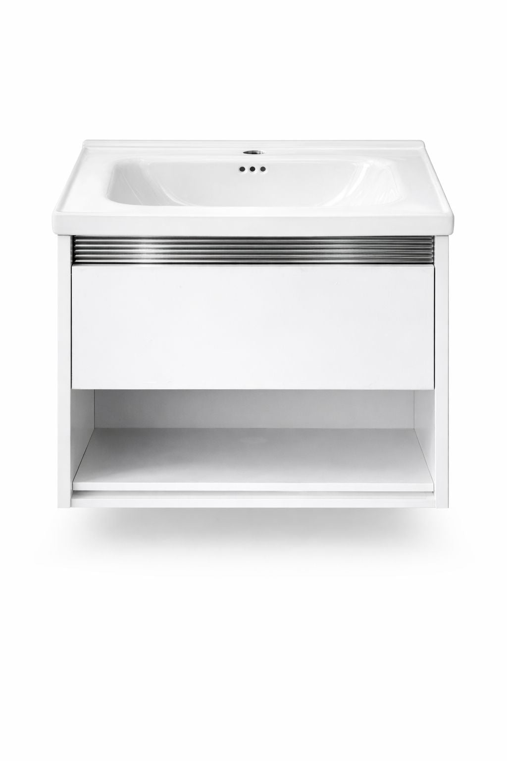 Set mobilier baie, suspendat, 70x47cm, sluminiu, sertar compartimentat, dulap oglinda 65x68x11cm, LED cu senzor, alb RVSH608-70-W