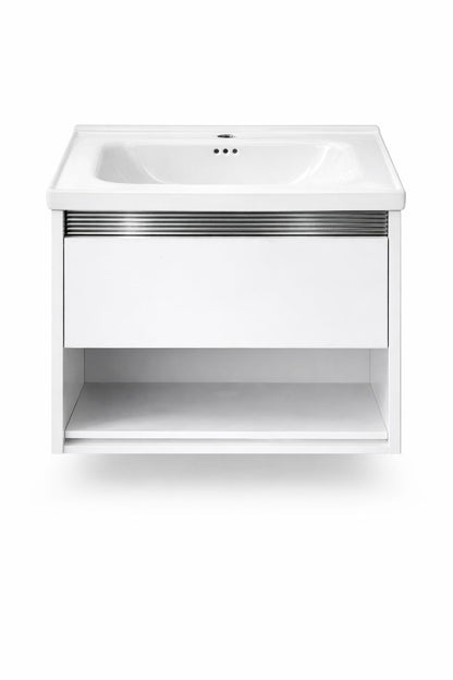 Set mobilier baie, suspendat, 70x47cm, sluminiu, sertar compartimentat, dulap oglinda 65x68x11cm, LED cu senzor, alb RVSH608-70-W