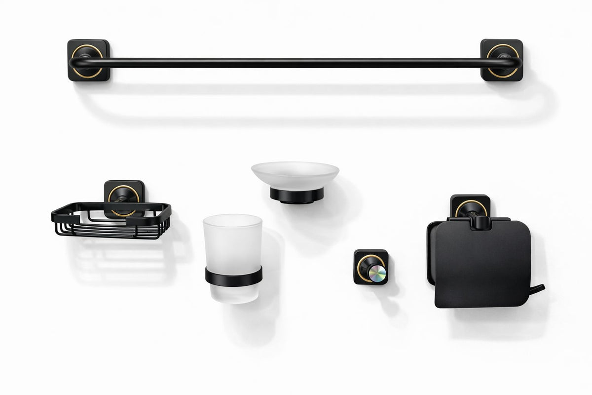 Set 6 piese accesorii baie, alama, negru RV888836